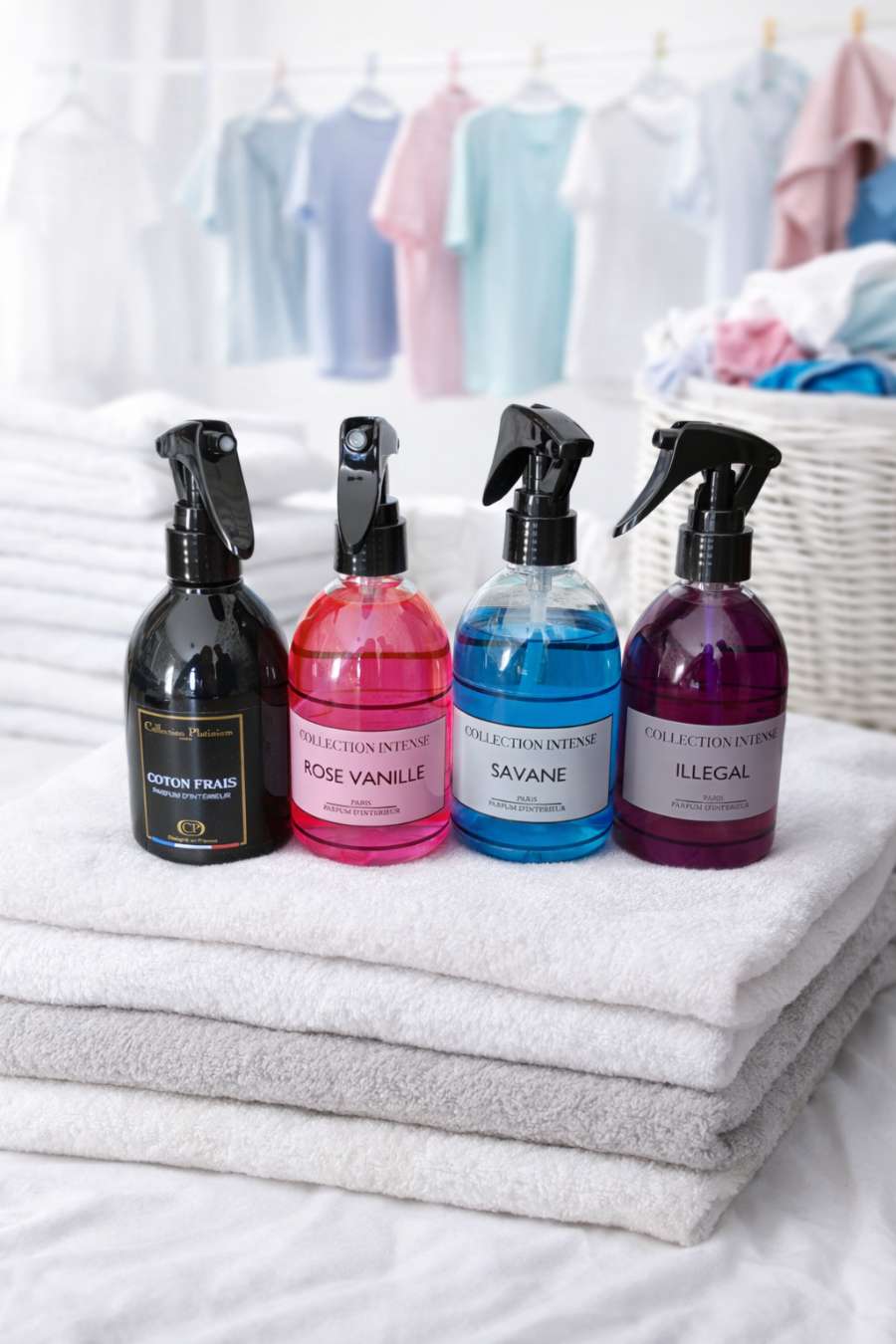Spray parfumé textile – senteur coton frais, rose vanille, savane & illegal – longue tenue