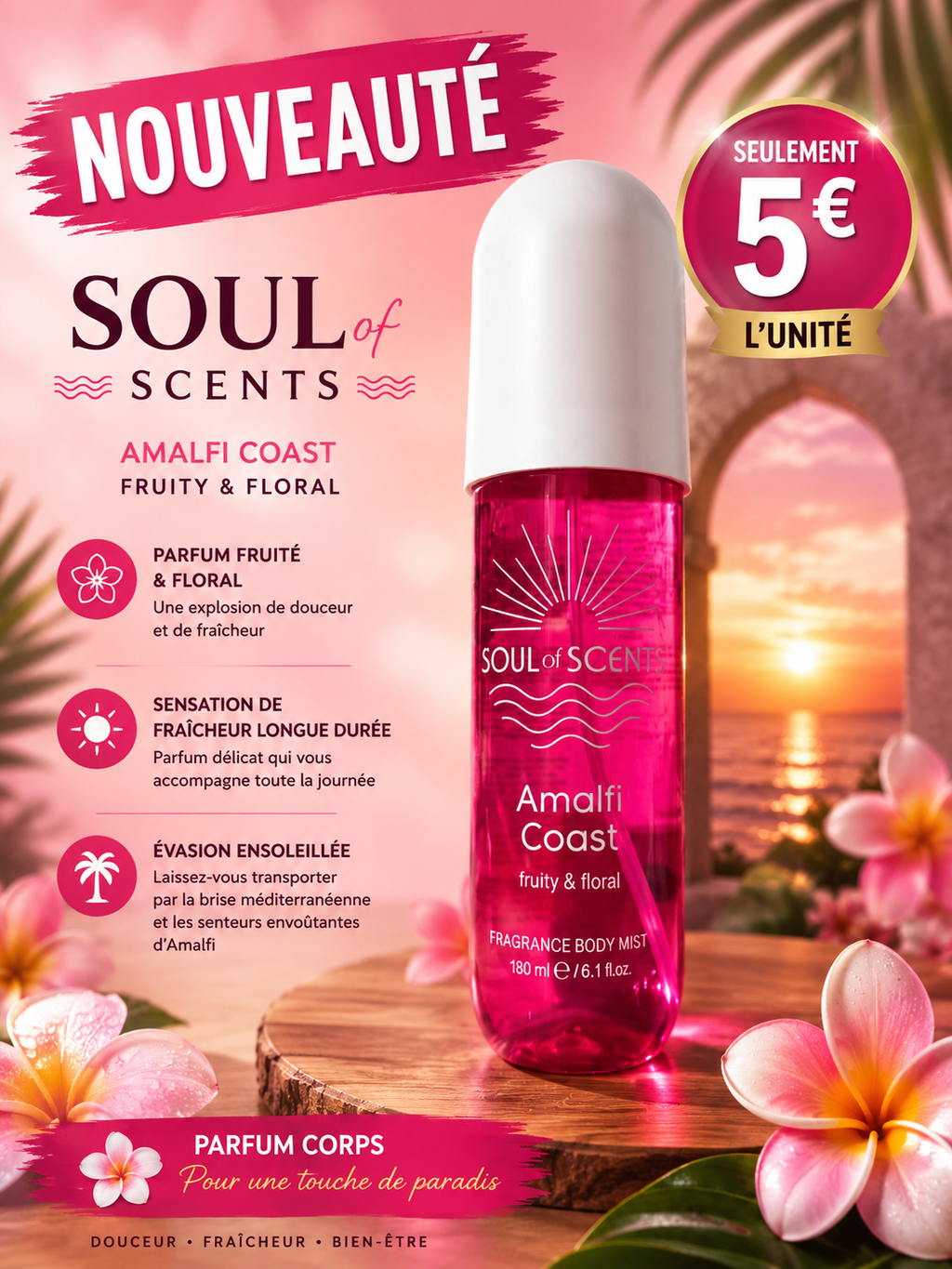 Brume Parfumée Corps & Cheveux Soul of Scents 180 ml – Amalfi Coast, Mykonos Night & Ibiza Sunset